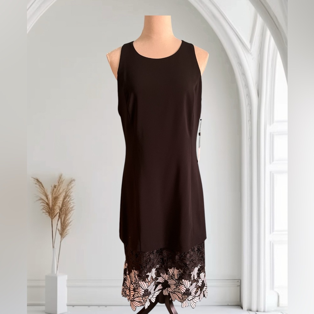 Laundry by Shelli Segal Elegant Black Sleeveless Dress with Lace Hem NWT Size 10